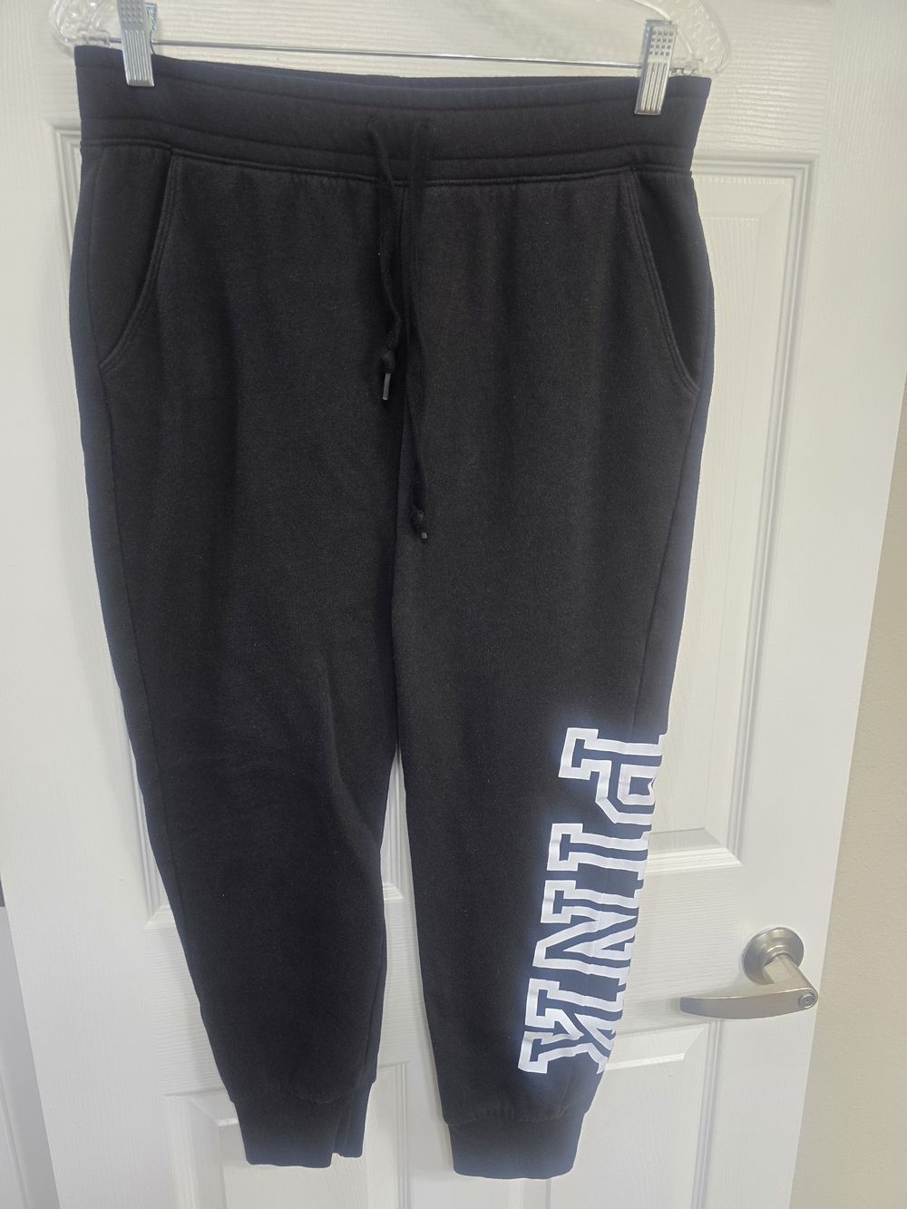 PINK Victoria's Secret Black Joggers with White Side Logo